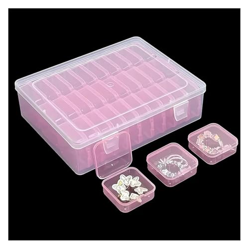 SAPIIKEF 15 Fächer transparenter Kunststoff-Aufbewahrungs-Organizer-Fach Verstellbarer Behälter for Schmuckknopf-Rechteck-Box-Fall(30girds pink) von SAPIIKEF