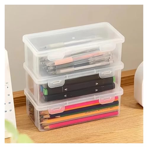 SAPIIKEF 1PC Aufbewahrungsbox Transparente Schreibwarenstifte Kinder Buntstifttasche Desktop-Aufbewahrung und Unordnung(3PCS) von SAPIIKEF