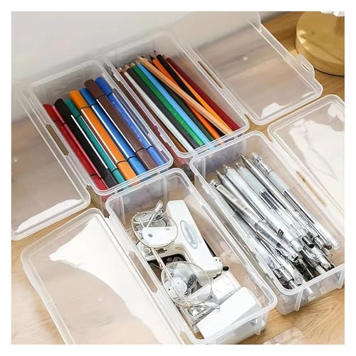 SAPIIKEF 1PC Aufbewahrungsbox Transparente Schreibwarenstifte Kinder Buntstifttasche Desktop-Aufbewahrung und Unordnung(5PCS) von SAPIIKEF