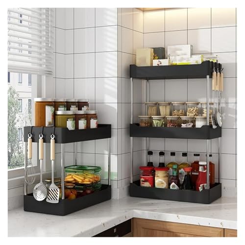 SAPIIKEF 1Pc Küche Gewürz Lagerung Rack Multi-Funktionale Arbeitsplatte Gewürz Lagerung Rack Haushalt Multi-Schicht Ecke Schaufel Küche Ut(Black,3-Tier) von SAPIIKEF