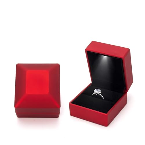 SAPIIKEF 2024 Ringbox mit Licht Schmuck Diamant Ringbox Aufbewahrung Eheringbox Schmuck Organizer Aufbewahrung Geschenk(Red) von SAPIIKEF