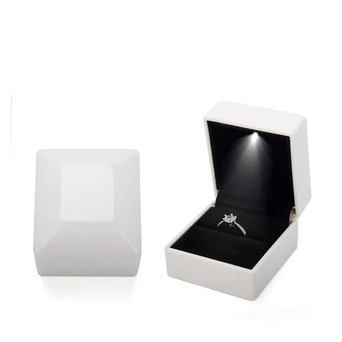 SAPIIKEF 2024 Ringbox mit Licht Schmuck Diamant Ringbox Aufbewahrung Eheringbox Schmuck Organizer Aufbewahrung Geschenk(White) von SAPIIKEF