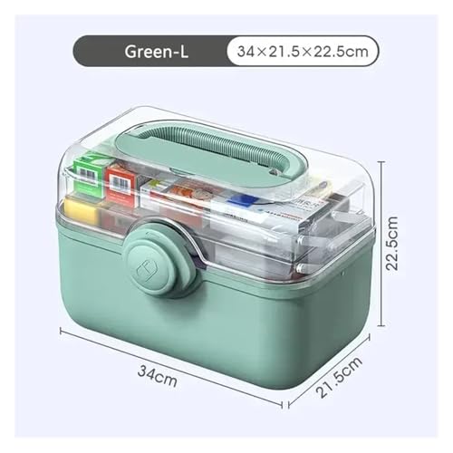 SAPIIKEF 3-lagige Erste-Hilfe-Kasten for Medikamente mit großer Kapazität, Geteilte mehrschichtige Aufbewahrungsboxen, tragbare medizinische Kunststoffbox for den Haushalt(Green-L) von SAPIIKEF