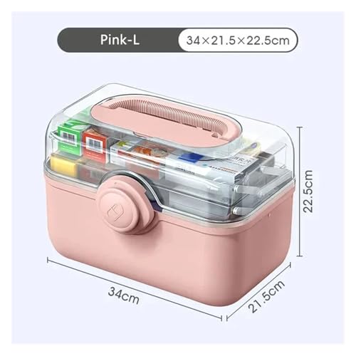 SAPIIKEF 3-lagige Erste-Hilfe-Kasten for Medikamente mit großer Kapazität, Geteilte mehrschichtige Aufbewahrungsboxen, tragbare medizinische Kunststoffbox for den Haushalt(Pink-L) von SAPIIKEF