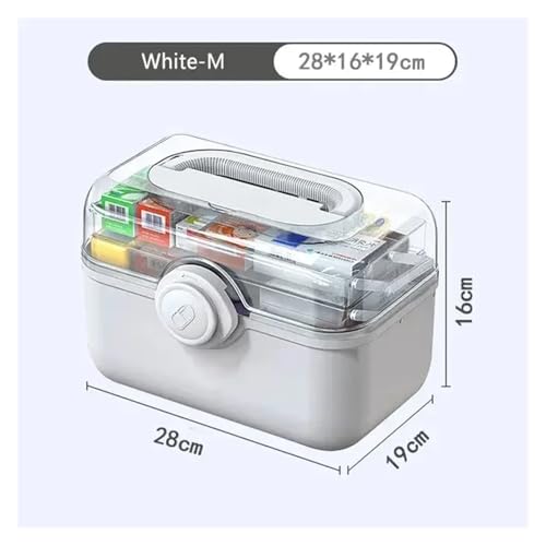 SAPIIKEF 3-lagige Erste-Hilfe-Kasten for Medikamente mit großer Kapazität, Geteilte mehrschichtige Aufbewahrungsboxen, tragbare medizinische Kunststoffbox for den Haushalt(White-M) von SAPIIKEF