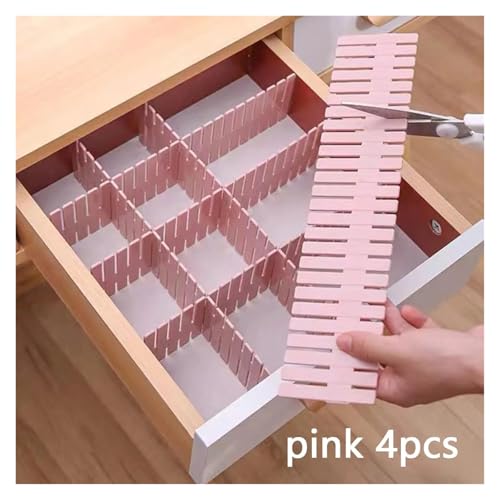 SAPIIKEF 4-teiliges Schubladenaufbewahrungs-Trennwandbrett, Socken-Trennwandbox, kombinierte Kunststoff-Trennwand, Trennwand-Artefakt for Intimgitter, Trennwandbox for Verschiedene Kosmetika(Pink) von SAPIIKEF