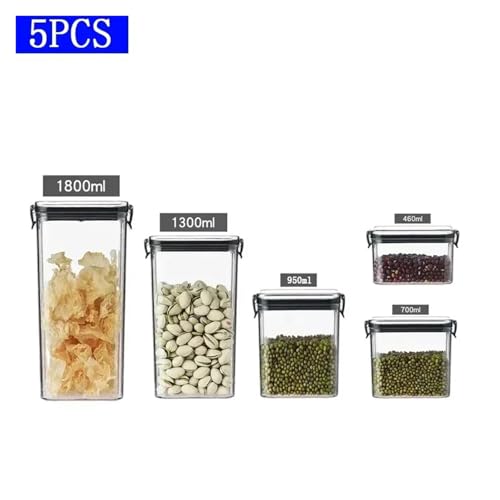 SAPIIKEF 460–1800 ml Sets for die Küche, stapelbar, versiegelt, Kunststoff-Aufbewahrungsbox, Mehrkorn-Tankflasche, Trockenfrüchte-Tee-Aufbewahrungsbehälter(5pcs) von SAPIIKEF