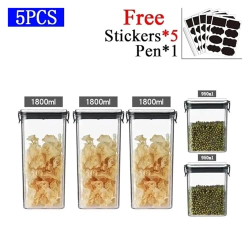 SAPIIKEF 460–1800 ml Sets for die Küche, stapelbar, versiegelt, Kunststoff-Aufbewahrungsbox, Mehrkorn-Tankflasche, Trockenfrüchte-Tee-Aufbewahrungsbehälter(950x2 1800x3) von SAPIIKEF