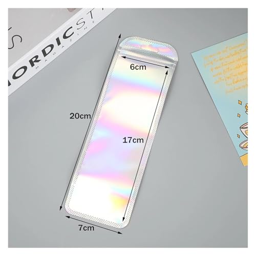 SAPIIKEF 50 stücke Lange Holographische Verpackungsbeutel Ziplock Laser Seal Beutel for Party Nagel Wimpern Favor Lagerung Schmuck Display Versorgung(Gray) von SAPIIKEF