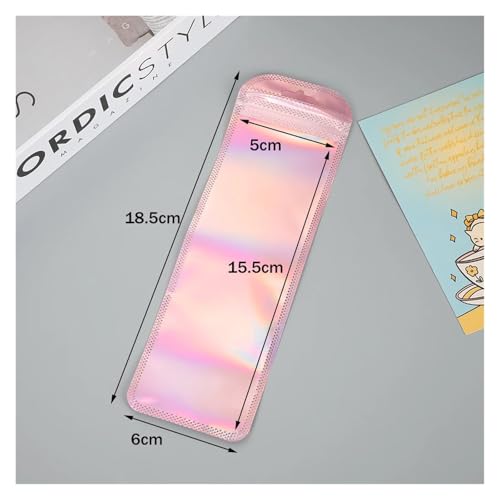 SAPIIKEF 50 stücke Lange Holographische Verpackungsbeutel Ziplock Laser Seal Beutel for Party Nagel Wimpern Favor Lagerung Schmuck Display Versorgung(Red) von SAPIIKEF
