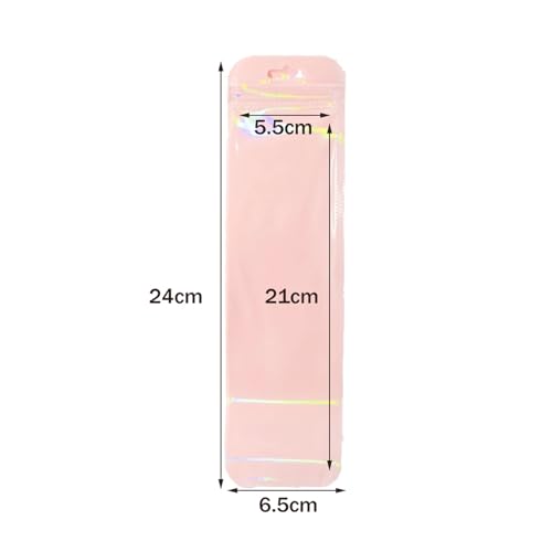 SAPIIKEF 50 stücke Lange Holographische Verpackungsbeutel Ziplock Laser Seal Beutel for Party Nagel Wimpern Favor Lagerung Schmuck Display Versorgung(Rose Red) von SAPIIKEF