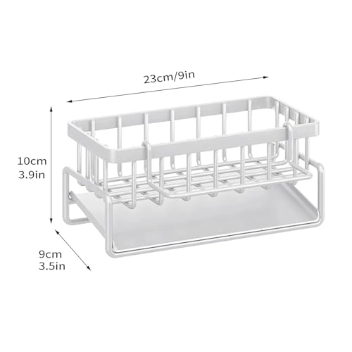 SAPIIKEF Abflussregal for die Küchenspüle, Organizer for Schwamm, Wasserhahnhalter, Seifenabtropffläche, Geschirrtuchhalter, Handtuchhalter, Küchenspüle-Organizer(White Pro) von SAPIIKEF