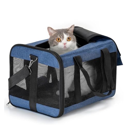 SAPIIKEF Atmungsaktives Katzennest, tragbare, leichte Out-Umhängetasche, faltbares Auto, tragbarer Katzenkäfig, Haustiertasche(Blue,S 42x28x28cm) von SAPIIKEF