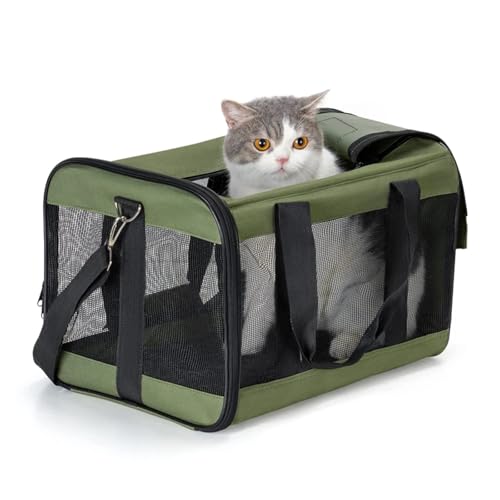 SAPIIKEF Atmungsaktives Katzennest, tragbare, leichte Out-Umhängetasche, faltbares Auto, tragbarer Katzenkäfig, Haustiertasche(Green,L 48x30x30cm) von SAPIIKEF