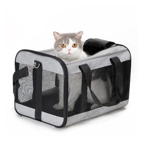 SAPIIKEF Atmungsaktives Katzennest, tragbare, leichte Out-Umhängetasche, faltbares Auto, tragbarer Katzenkäfig, Haustiertasche(Grey,S 42x28x28cm) von SAPIIKEF