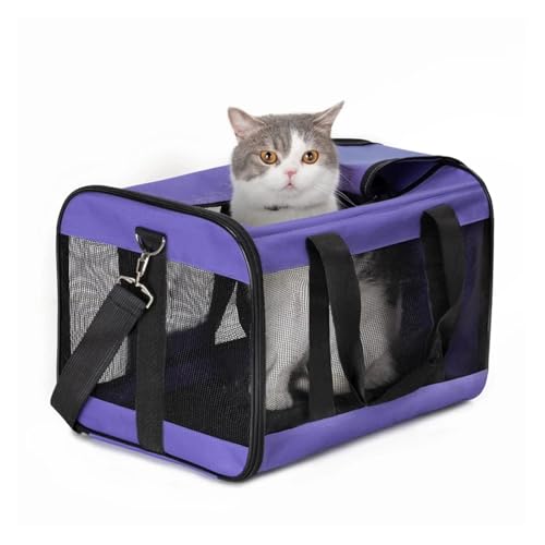 SAPIIKEF Atmungsaktives Katzennest, tragbare, leichte Out-Umhängetasche, faltbares Auto, tragbarer Katzenkäfig, Haustiertasche(Purple,L 48x30x30cm) von SAPIIKEF