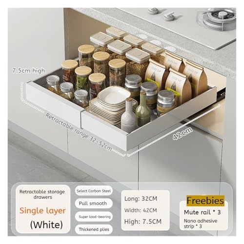 SAPIIKEF Ausziehbare Metallschubladen, verstellbare Breite, Gewürzkörbe, Nicht perforierte Schränke, ausziehbare Regale(White W003) von SAPIIKEF