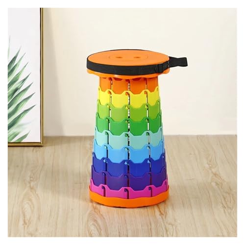 SAPIIKEF Der neueste tragbare, lustige, lässige, runde Klappstuhl, Verstellbarer Angelhocker aus Kunststoff, Regenbogen-Teleskophocker(Colorful Orange) von SAPIIKEF