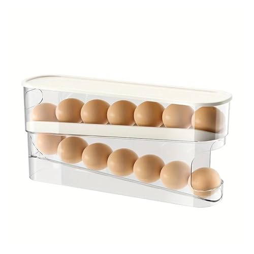 SAPIIKEF Doppelschichtiger Rolling Egg Dispenser Kühlschrank Eieraufbewahrungsbox Automatischer Scrolling Egg Holder Haushalt(Transparent White) von SAPIIKEF