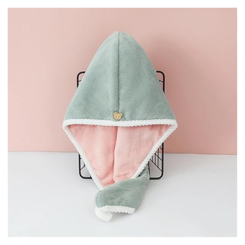 SAPIIKEF Doppelt Dickes Handtuch for trockenes Haar, beidseitig verwendbar, trockene Haarkappe, Badezimmerzubehör, Stillkappe mit Schnalle, Sauna-Spa-Handtuch(Green and pink) von SAPIIKEF