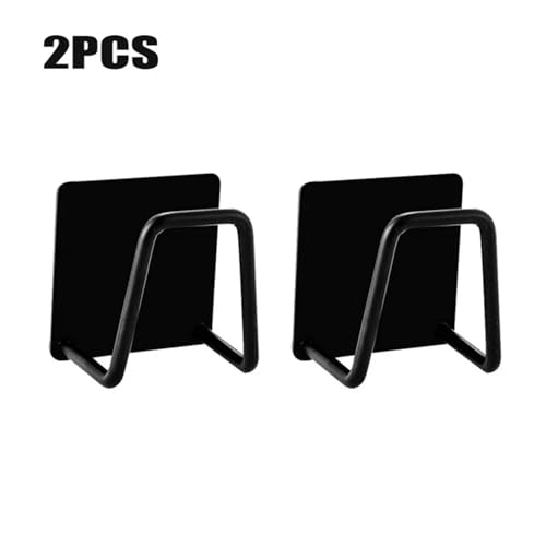 SAPIIKEF Edelstahl-Spülbeckenablage, Abtropfgestell, Küchenspüle, Schwammhalter, Selbstklebender Haken, Aufbewahrungshalter, Küchendraht-Lappen-Organizer(2PCS Black-B) von SAPIIKEF