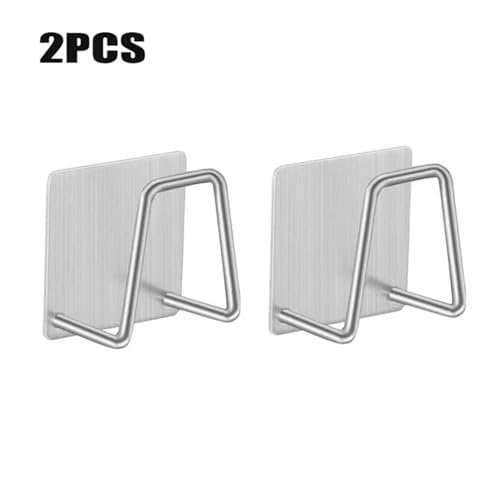 SAPIIKEF Edelstahl-Spülbeckenablage, Abtropfgestell, Küchenspüle, Schwammhalter, Selbstklebender Haken, Aufbewahrungshalter, Küchendraht-Lappen-Organizer(2pcs Silver-B) von SAPIIKEF