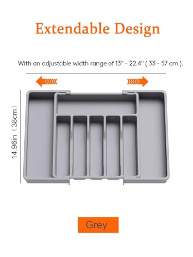 SAPIIKEF Erweiterbarer Küchenschubladen-Organizer – verstellbare, einziehbare Besteck-Aufbewahrungsbox mit Trennwänden for Utensilien, Heimorganisation(Grey) von SAPIIKEF