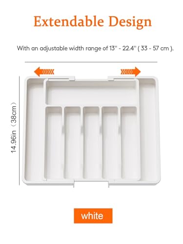 SAPIIKEF Erweiterbarer Küchenschubladen-Organizer – verstellbare, einziehbare Besteck-Aufbewahrungsbox mit Trennwänden for Utensilien, Heimorganisation(White) von SAPIIKEF