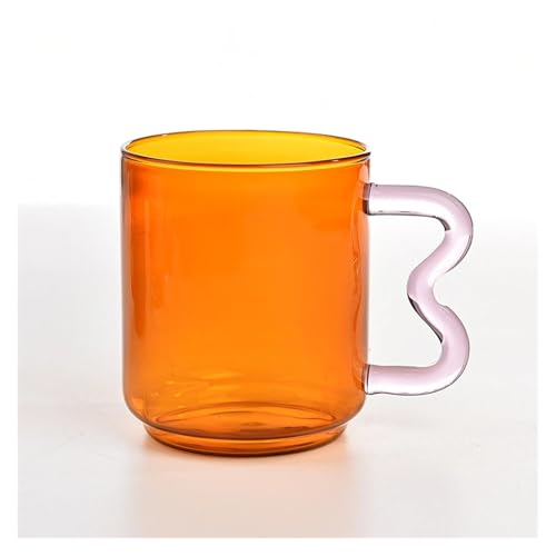SAPIIKEF Farbige Glasbecher Design Bunte gewellte Ohrglasbecher Handgemachte Milch Kaffee Saft Getränke Glasbecher(Amber Glass Cup) von SAPIIKEF