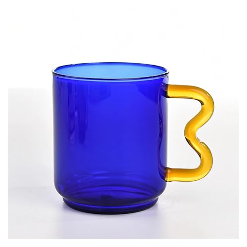 SAPIIKEF Farbige Glasbecher Design Bunte gewellte Ohrglasbecher Handgemachte Milch Kaffee Saft Getränke Glasbecher(Blue Glass Cup) von SAPIIKEF