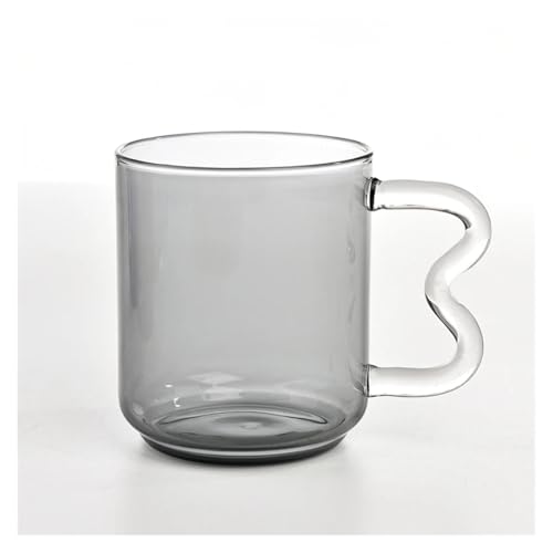 SAPIIKEF Farbige Glasbecher Design Bunte gewellte Ohrglasbecher Handgemachte Milch Kaffee Saft Getränke Glasbecher(Grey Glass Cup) von SAPIIKEF