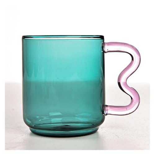 SAPIIKEF Farbige Glasbecher Design Bunte gewellte Ohrglasbecher Handgemachte Milch Kaffee Saft Getränke Glasbecher(Lake Green Glass Cup) von SAPIIKEF