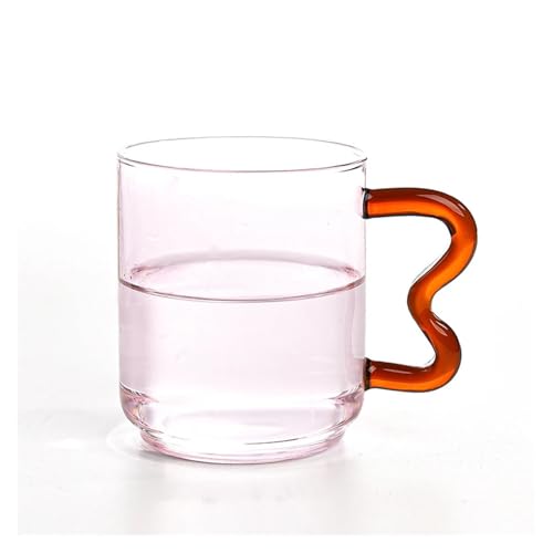 SAPIIKEF Farbige Glasbecher Design Bunte gewellte Ohrglasbecher Handgemachte Milch Kaffee Saft Getränke Glasbecher(Pink Glass Cup) von SAPIIKEF