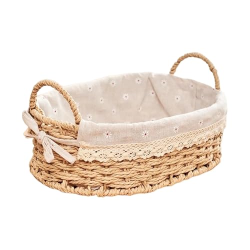 SAPIIKEF Gewebte Aufbewahrungskörbe, Küchen-Organizer, handgewebt, mit Griffen, Kosmetikbox for Frühstück, Obst, Schlafzimmer, Badezimmer, Heimdekoration(Oval) von SAPIIKEF