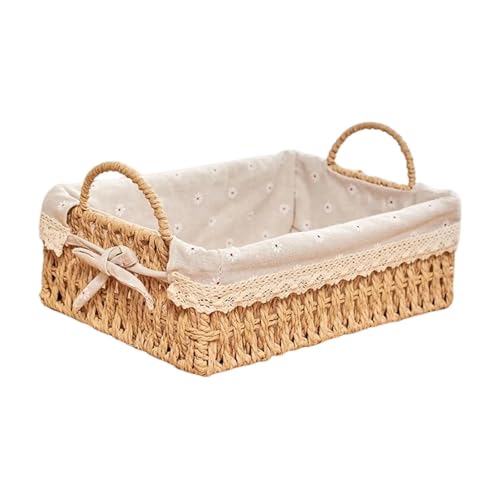 SAPIIKEF Gewebte Aufbewahrungskörbe, Küchen-Organizer, handgewebt, mit Griffen, Kosmetikbox for Frühstück, Obst, Schlafzimmer, Badezimmer, Heimdekoration(Rectangle) von SAPIIKEF