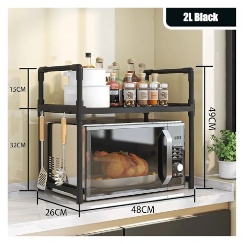 SAPIIKEF Gewürzregal for die Küche im erhöhten Design, Mikrowellen-Aufbewahrungsregal, Doppelschichtofen, moderner Minimalismus, Küchenzubehör-Organizer(2 Layers Black) von SAPIIKEF