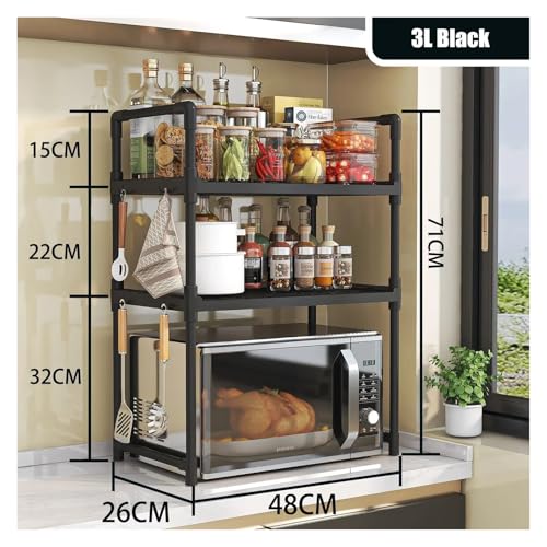 SAPIIKEF Gewürzregal for die Küche im erhöhten Design, Mikrowellen-Aufbewahrungsregal, Doppelschichtofen, moderner Minimalismus, Küchenzubehör-Organizer(3 Layers Black) von SAPIIKEF