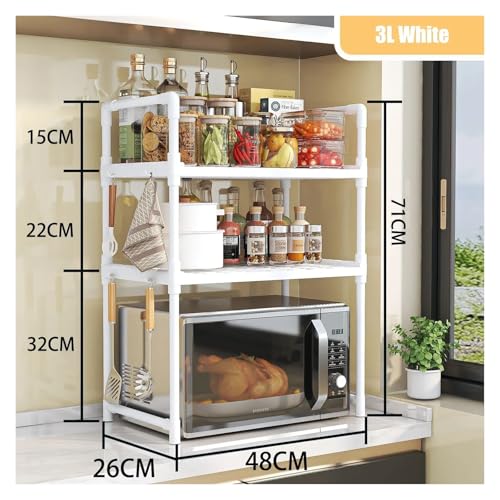 SAPIIKEF Gewürzregal for die Küche im erhöhten Design, Mikrowellen-Aufbewahrungsregal, Doppelschichtofen, moderner Minimalismus, Küchenzubehör-Organizer(3 Layers White) von SAPIIKEF