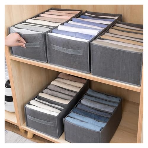 SAPIIKEF Graue Aufbewahrungsbox mit 9/7 Gittern, Vlies, langlebig, waschbar, platzsparend, mehrlagige Anordnung, Kleiderschrank-Kleider-Organizer(S 7 grids) von SAPIIKEF