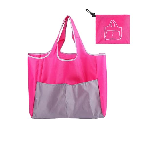 SAPIIKEF Große Faltbare Einkaufstasche, Wiederverwendbare Öko-Tasche, Obst-Picknicktasche, Lebensmittelpaket, Strandspielzeug-Aufbewahrungstaschen, Damen-Tragetasche, Schultertasche(Pink) von SAPIIKEF