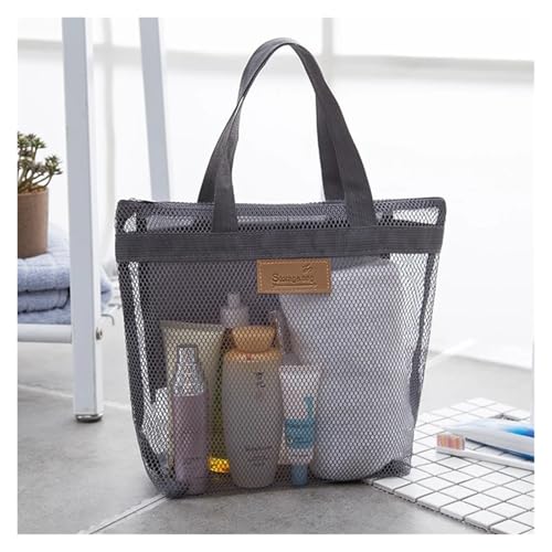 SAPIIKEF Große Reisetasche Organisation Aufbewahrungstasche Wiederverwendbare Öko-Tasche Kleidung Tragbare Outdoor-Strand-Netztasche Badezimmer-Kulturbeutel-Paket(Gray) von SAPIIKEF