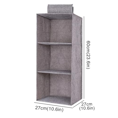 SAPIIKEF Hängende Aufbewahrungstasche aus Baumwollleinen, Schubladen-Stil, Kleiderschrank-Organizer-Box, Kleider-Organizer-Halter, zusammenklappbares Hängeregal(Gray 3-Layer) von SAPIIKEF