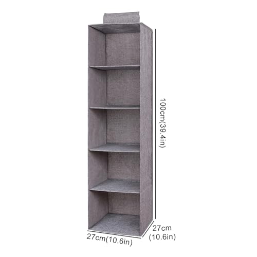 SAPIIKEF Hängende Aufbewahrungstasche aus Baumwollleinen, Schubladen-Stil, Kleiderschrank-Organizer-Box, Kleider-Organizer-Halter, zusammenklappbares Hängeregal(Gray 5-Layer) von SAPIIKEF