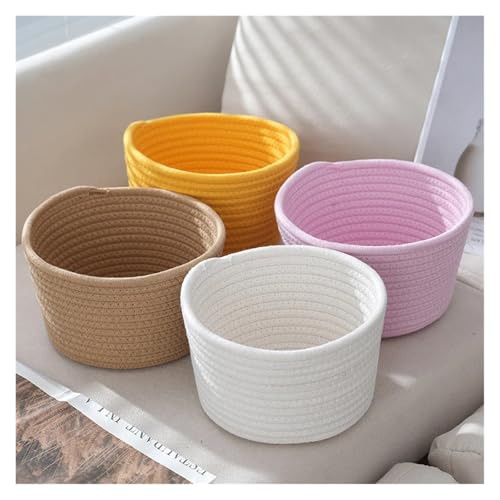 SAPIIKEF Handgefertigter Aufbewahrungskorb aus gewebtem Baumwollseil, for Kosmetik, Schmuck, Desktop-Aufbewahrung, Schlüssel, Snacks, Box, Kleinigkeiten, Organizer(White,14x9cm) von SAPIIKEF