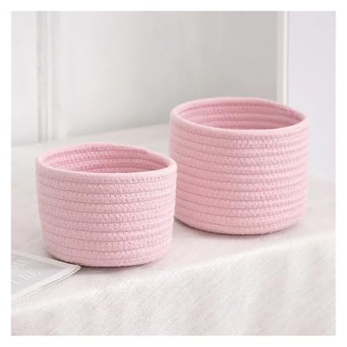 SAPIIKEF Handgefertigter Aufbewahrungskorb aus gewebtem Baumwollseil, for den Schreibtisch, for Kleinigkeiten, Spielzeug, Kosmetik, Schlüssel, Snacks, Kleinigkeiten(Pink,L) von SAPIIKEF
