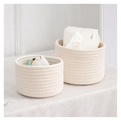 SAPIIKEF Handgefertigter Aufbewahrungskorb aus gewebtem Baumwollseil, for den Schreibtisch, for Kleinigkeiten, Spielzeug, Kosmetik, Schlüssel, Snacks, Kleinigkeiten(White,L) von SAPIIKEF