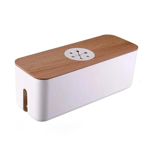 SAPIIKEF Kabelaufbewahrungsbox aus Holz, Aufbewahrungskoffer for Stromleitungen, staubdicht, Organizer for Ladegeräte, Steckdosen, Kabelkoffer, Heimkabelaufwickler(Style 1-White) von SAPIIKEF
