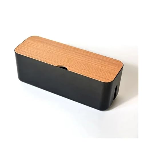 SAPIIKEF Kabelaufbewahrungsbox aus Holz, Aufbewahrungskoffer for Stromleitungen, staubdicht, Organizer for Ladegeräte, Steckdosen, Kabelkoffer, Heimkabelaufwickler(Style 2-Black) von SAPIIKEF