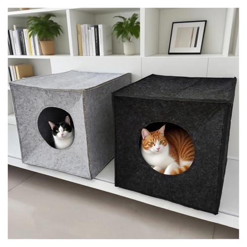 SAPIIKEF Katzenbett aus weichem Filz, Würfelhaus, Höhle, Schlafsack, Katzenbett, Haus, warmes Nest for Katzen, tragbare Tragetasche im Freien, faltbares Katzenhaus(Gray) von SAPIIKEF