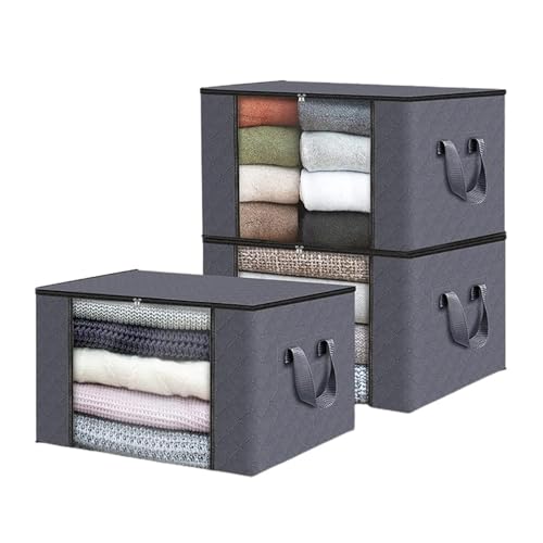 SAPIIKEF Kleideraufbewahrungsbehälter mit Deckel, Faltbare Aufbewahrungstaschen for Decken mit Reißverschlüssen, transparentem Fenster(3Pcs Small Gray) von SAPIIKEF